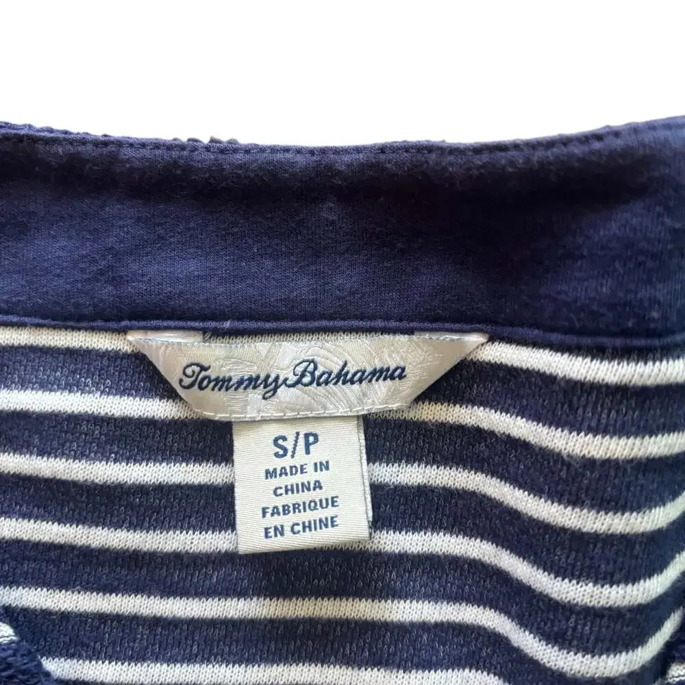 Tommy Bahama Navy White Stripe Lace-Up Pullover Top Size Small Coastal